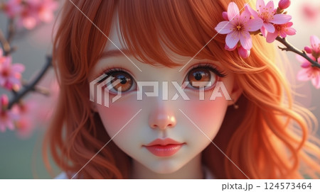 A portrait of girl featuring sakura blossom 124573464