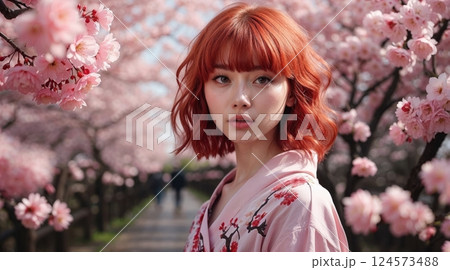 A portrait of girl featuring sakura blossom 124573488