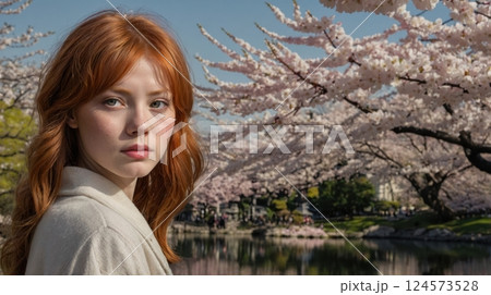 A portrait of girl featuring sakura blossom 124573528