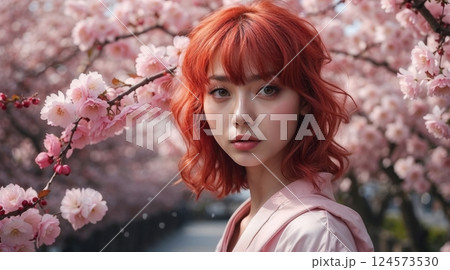 A portrait of girl featuring sakura blossom 124573530