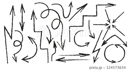 Handdrawn arrow set in doodle sketch style. 124573634