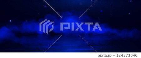 Cloudy night sky above water surface 124573640