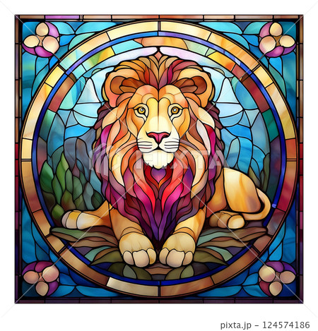 ステンドグラスのライオンのイラスト2／チラシやポスター用素材の