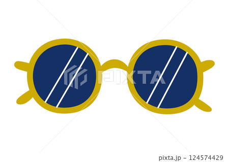 Flat cartoon illustration of round sunglasses. Minimalistic and stylish accessory, perfect for summer, beach vacations, fashion, and sunny weather themes. Doodle vector icon, isolated colored clipart Flat cartoon illustration of round sunglasses. Minimalistic and stylish accessory, perfect for summer, beach vacations, fashion, and sunny weather themes. Doodle vector icon, isolated colored clipart 124574429