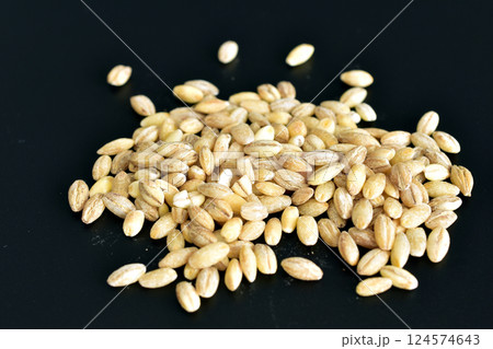 Pearl barley grains. 124574643