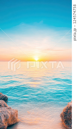 peaceful sunset view over calm ocean with clear skies 124574758