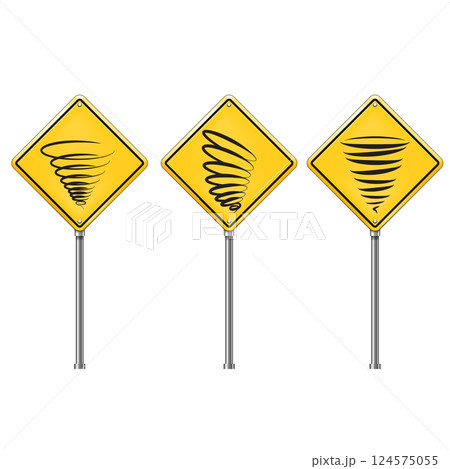 Tornado Warning Signs Set Hazardous Storm Alert Icons Vector 124575055