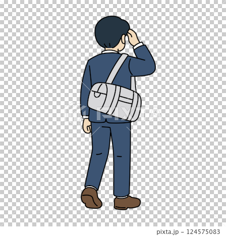 Back view of a male high school student commuting to school Back view of a male high school student commuting to school 124575083