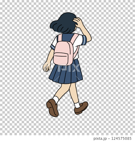 Back view of a high school girl in a sailor suit Back view of a high school girl in a sailor suit 124575085