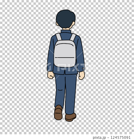 Back view of a male high school student commuting to school Back view of a male high school student commuting to school 124575091