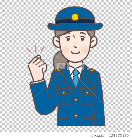 ガッツポーズする婦警さん 124575120
