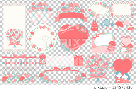 可愛的母親節框架套裝：康乃馨花束插圖和背景材料 124575430