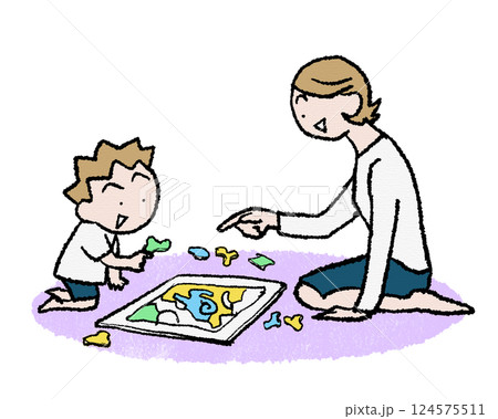 パズルで遊ぶ子供、男の子 124575511