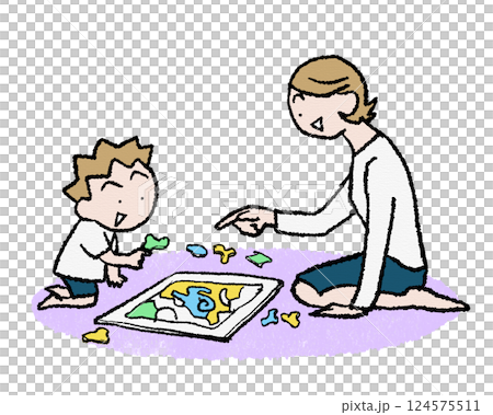 パズルで遊ぶ子供、男の子 124575511