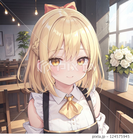 おしゃれなカフェの女性店員 124575945