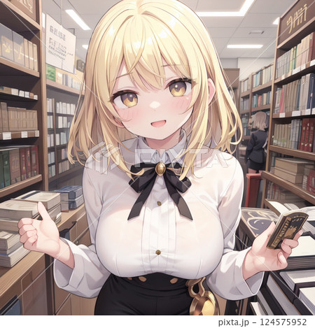 書店でアルバイトをする少女 124575952