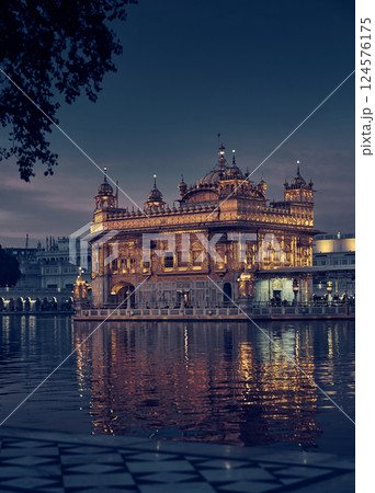 Golden temple in Amritsar city at night, India Golden temple in Amritsar city at night, India 124576175