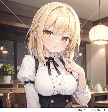 おしゃれなカフェの女性店員 124576181
