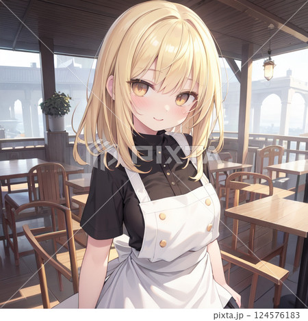 客船のテラスで働く女性店員 124576183