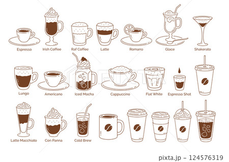 Coffee Types Vector Icon Set Coffee Types Vector Icon Set 124576319
