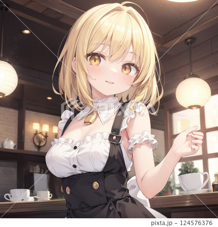 おしゃれなカフェの女性店員 124576376