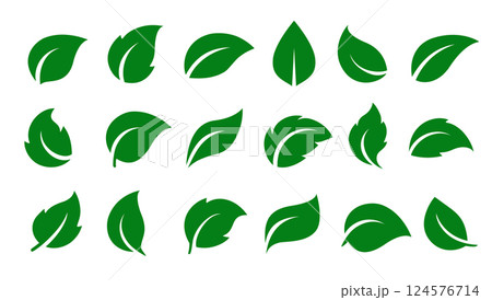 green flying plants leaves set icons silhouettes 124576714