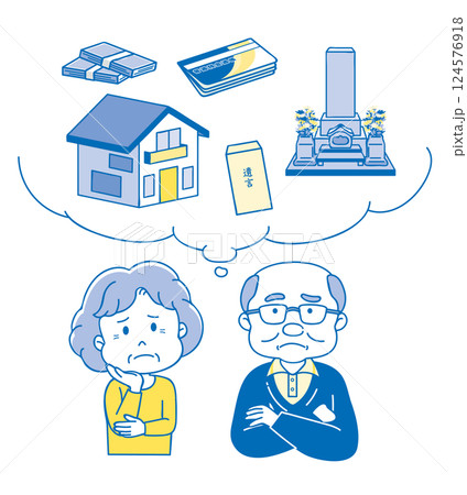 相続や未来について悩むシニア夫婦 2C 124576918