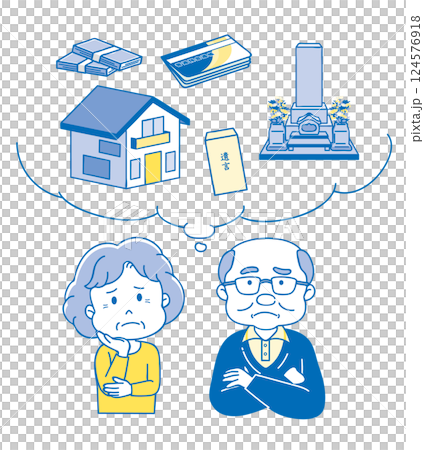 相続や未来について悩むシニア夫婦 2C 124576918