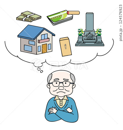 相続や未来について悩むシニア男性 4C 124576923