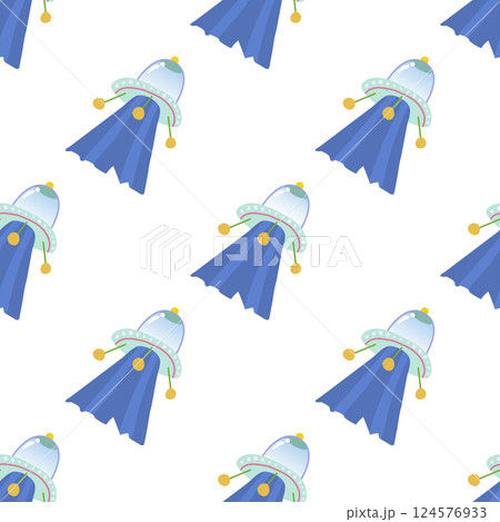 Seamless pattern with colored flying saucers. Vector illustration. 124576933