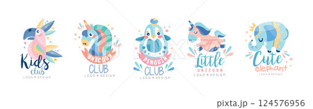 Baby Toy Shop Logo Design with Animal Vector Set Baby Toy Shop Logo Design with Animal Vector Set 124576956