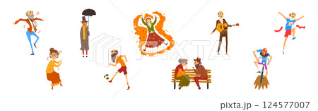 Funny Old Man and Woman Character Having Fun Vector Set 124577007