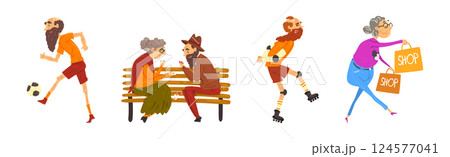 Funny Old Man and Woman Character Having Fun Vector Set 124577041