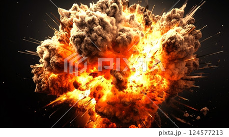 炎と煙の大きな爆発の瞬間のイメージ 124577213