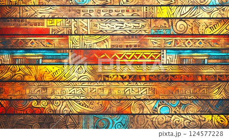 古代文明のような模様が描かれた壁の背景 124577228