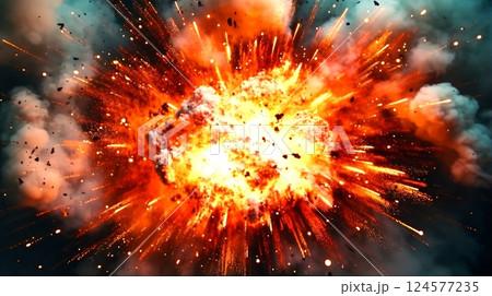 炎と煙の大きな爆発の瞬間のイメージ 124577235