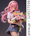 花束を持つピンク髪の女の子のフィギュア画像 124577598