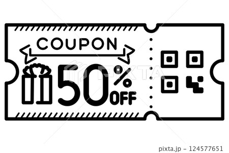 使いやすい黒線アイコン　50％OFFクーポン　モノトーン 124577651