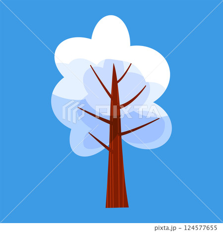 Snow covered tree, cartoon flat style Snow covered tree, cartoon flat style 124577655