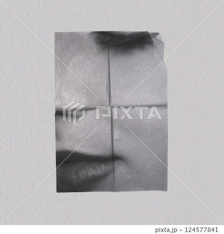 Abstract collage illustration of woman portrait on folded paper Abstract collage illustration of woman portrait on folded paper 124577841