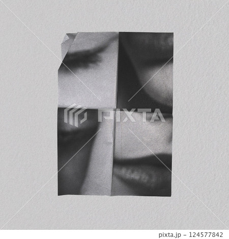 Abstract mosaic collage illustration of woman portrait on folded paper Abstract mosaic collage illustration of woman portrait on folded paper 124577842