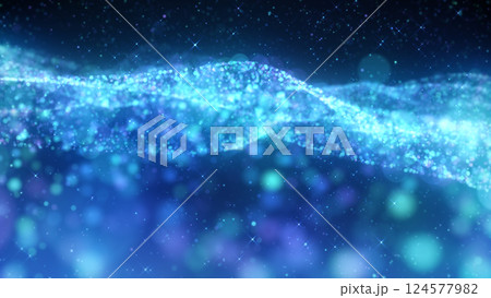 波打つ光の粒のイルミネーション - ブルー 124577982