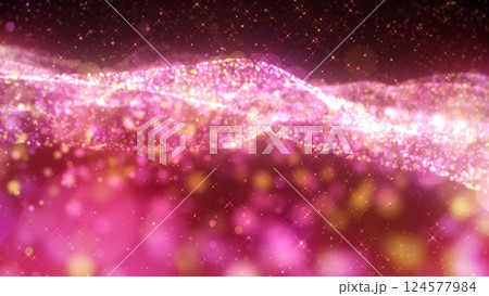 波打つ光の粒のイルミネーション - ピンク 124577984