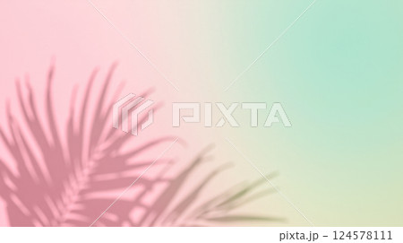 Palm leaf shadow, summer background, tropical scenery, nature element, pastel tones, exotic vibe, relaxing scene, sunlight play, warm season, outdoor atmosphere, artistic look 124578111