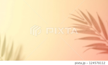 Palm leaf shadows summer background tropical foliage silhouette warm gradient backdrop abstract design nature pattern light effect minimalist blurred shapes sunny vibes outdoor vacation mood 124578112