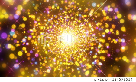 光の粒によるイルミネーションのトンネル - イエロー 124578514