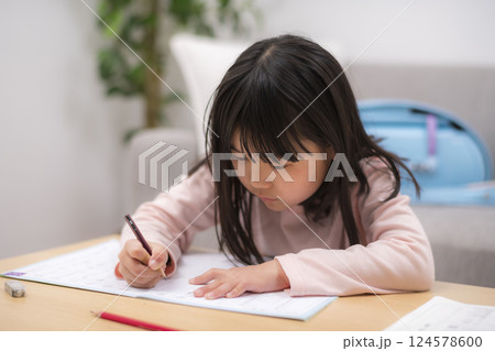 宿題に取り組む子どもの学習風景 宿題に取り組む子どもの学習風景 124578600