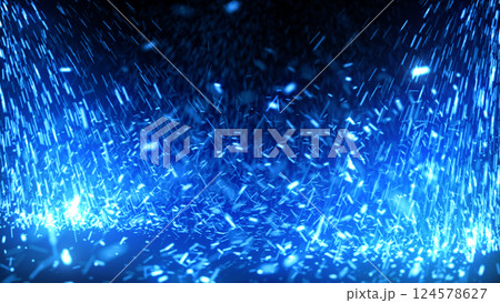 降り注いだのち地面で跳ねる火花 - ブルー 124578627