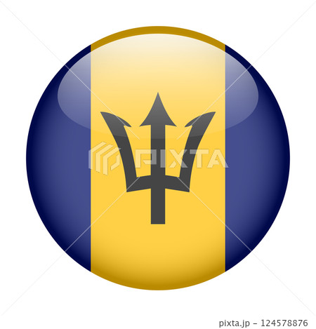 flag of Barbados, button round glossy icon 124578876