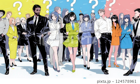 数人のビジネスパーソンが腕組みをして疑問を抱いた顔をしている
